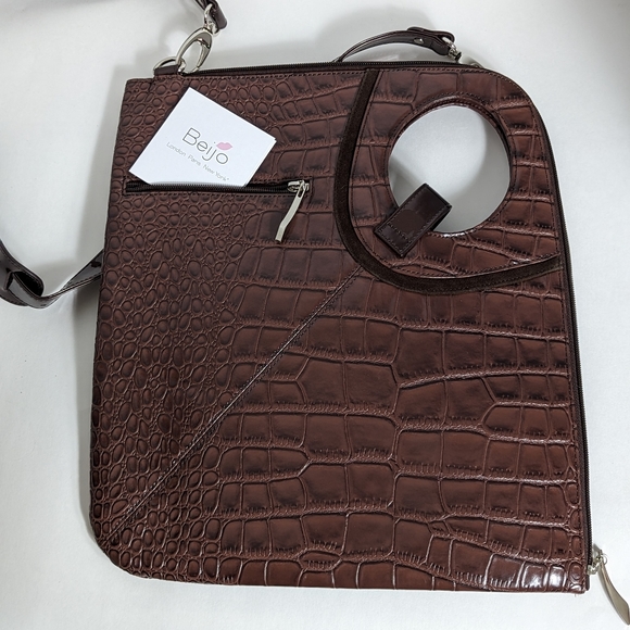 Beijo Couture brown laptop croc bag NEW 13x15" adj removable strap - Picture 4 of 15